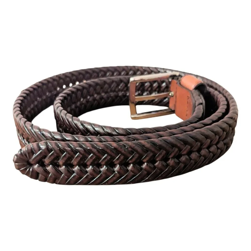 Nike Men's Braided Leather Belt Size 42 Brown Woven Bonded Silver Buckle Casual